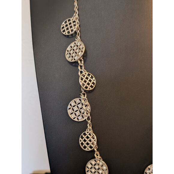 Charter Club Silver Tone Rhinestone Disk Charm Necklace & Matching Bracelet - Picture 6 of 11